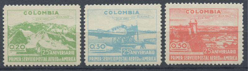 Colombia 1945 MNH Set - 524-526 | 25th Airmail Anniversary