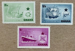 Ghana 1958 Black Star Line and fish, MNH. Scott 14-16, CV $1.45