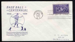 United States First Day Covers #855-40, 1939 3c Baseball Centennial, Grimslan...