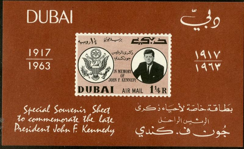 DUBAI  C27 MNH  S/S SCV IMPERF BIN $3.25 KENNEDY