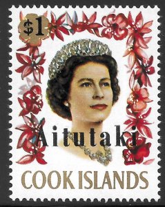 Aitutaki Scott 46 MNH $1 Cook Island Overprinted Flower Issue of 1972