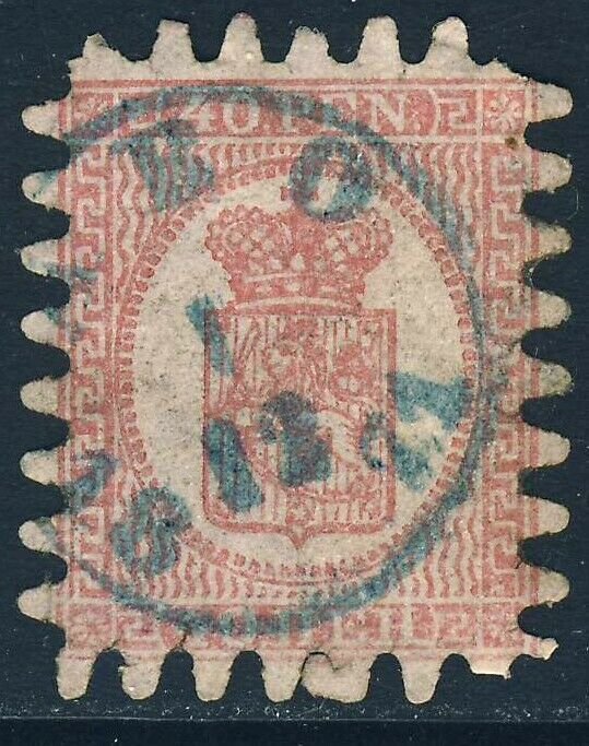 FINLAND 1866 40p Rose on Pale Rose Wove Paper Roulette 8 Type iii SG 43 VFU