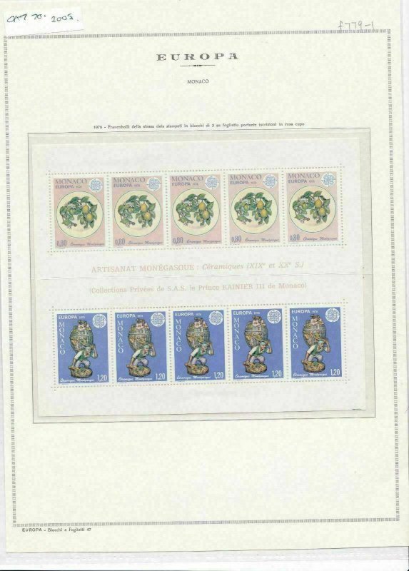 MONACO 1976 EUROPA  NEVER MOUNTED MINT , FULL SHEET , CAT £75+ . REF 64