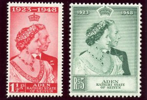 Aden - Kathiri 1949 KGVI Silver Wedding set complete MNH. SG 14-15. Sc 14-15. 