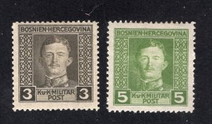 Bosnia & Herzegovina 1917 3h & 5h Karl I, Scott 105-106 MH, value = 50c