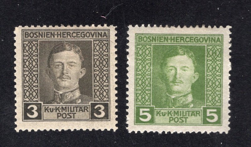 Bosnia & Herzegovina 1917 3h & 5h Karl I, Scott 105-106 MH, value = 50c