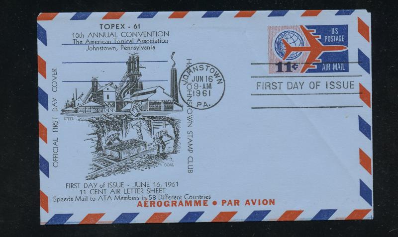 US UC35 FDC UA Jet Airliner & Globe, Johnstown Stamp Club
