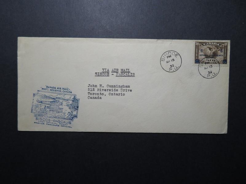 Canada 1932 Siscoe to Pascalis First Flight Cover - Z11272