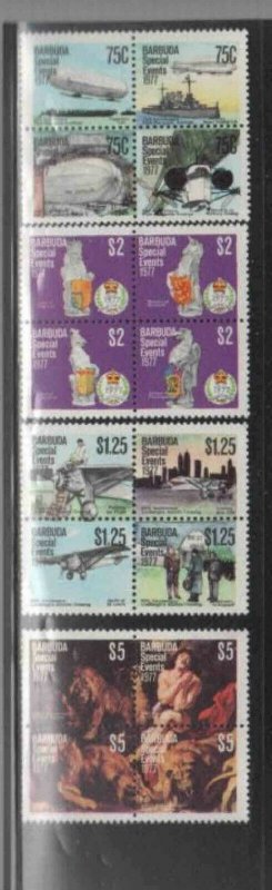 BARBUDA #318-321  1977 ANNIVERSIES MINT VF NH  O.G BLOCKS OF 4