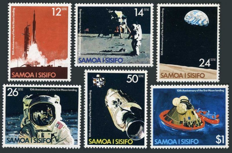 Samoa 507-512,512a, MNH. Mi 407-412. Moon landing 10th Ann. 1979. Helicopter.