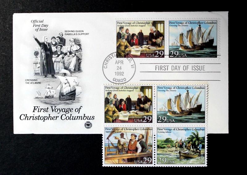 U.S. STAMP Sc# 2620-23 MNH 1992 Columbus Block of 4 + Postal Society FDC