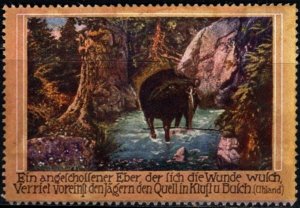 Vintage Germany Poster Stamp A Wounded Boar, Which Healed The Wound, Once Lost