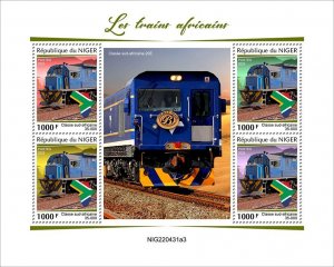 NIGER - 2022 - African Trains - Perf 4v Sheet - Mint Never Hinged