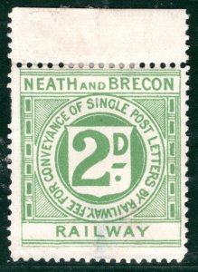 GB Wales N&BR RAILWAY Letter Stamp 2d NEATH & BRECON Mint MM SBW49