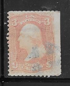 US #64b, 3c Washington,rose pink, blue cancel*  (U) Cat.$165.00