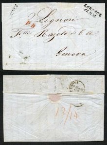 Cyprus 1855 (17 May) entire Larnaca to Genoa Superb LARNACA two-line datestamp