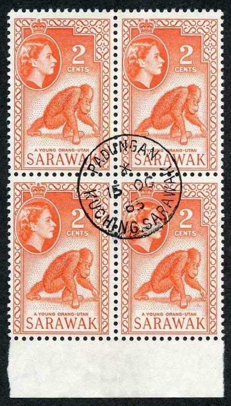 SARAWAK SG205 1965 2c Red-orange Wmk w12 THE KEY VALUE CDS Block Cat 64 pounds