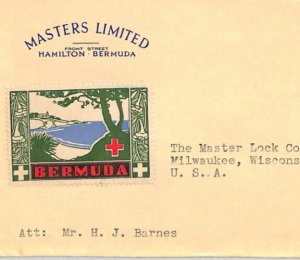 BERMUDA KGVI WW2 Cover PICTORIAL *RED CROSS* LABEL Milwaukee USA {samwells}RC16