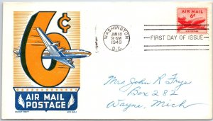 U.S. FIRST DAY COVER 6c AIRMAIL RATE COIL ON KEN BOLL CACHET CRAFT CACHET 1949