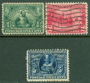 EDW1949SELL : USA 1907 Scott #328-30 Fine, Used. Light cancels. Catalog $42.00.