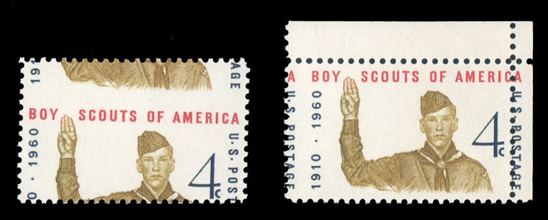 United States, 1930-Present #1145var, 1960 4c Boy Scouts of America, two misp...