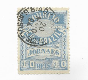 BRAZIL YEAR 1890 NEWSPAPER STAMP JORNAES 10R BLUE SCOTT P19 USED VF