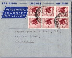 South Africa 1d Gnu (6) 1960 Germiston Air Letter to Sutton Coldfield, Englan...