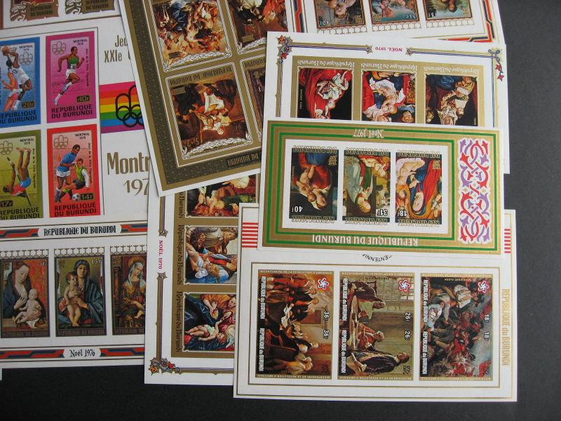 Burundi, collection of 16 mostly different MNH imperf souvenir sheets 