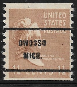 US Bureau Precancels: MI: Owosso; #840-61; 1½¢ coil 1938 Prexy; PSS CV $1