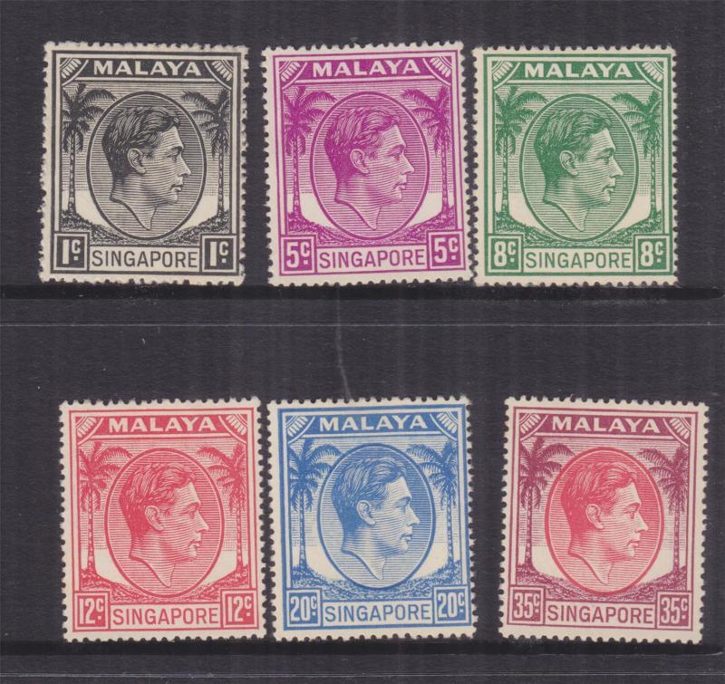 SINGAPORE, 1952 KGVI perf. 17 1/2 x 18, 1c., 5c., 8c., 12c., 20c., 35c., lhm.