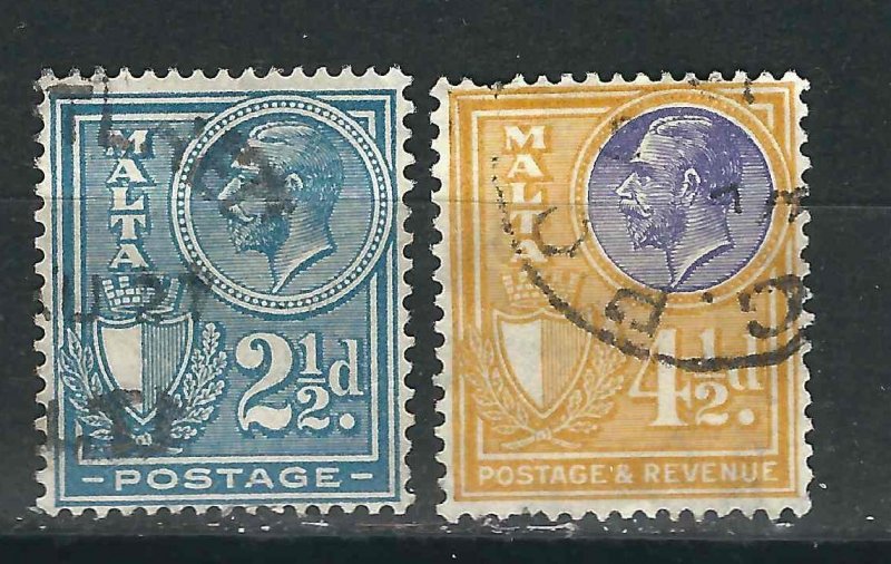 Malta 136, 139 SG 162, 164 Used VF 1926 SCV $10.50