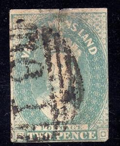 Tasmania Sc #8 used  2p Emerald Green no Watermark