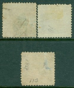 EDW1949SELL : USA 1869 Scott #113. 3 stamps. Used. All w/ Blue cancels Cat $405.