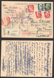 ITALY OCC CROATIA NDH TO GERMANY-CENSORSHIP R POSTCARD-ABAZZIA, FIUME -1944.