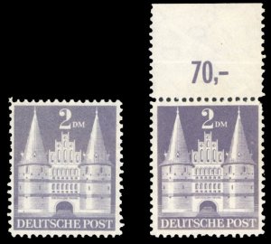 Germany #659-659a Cat$36, 1948 2m violet, types I and II, never hinged