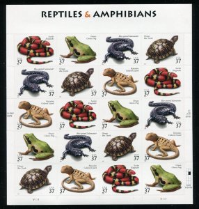 3814 - 3818 Reptiles and Amphibians Sheet of 20 37¢ Stamps MNH 2003