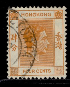 HONG KONG GVI SG142, 4c orange, FINE USED.