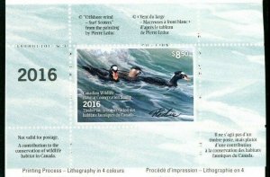 CANADA 2016 DUCK STAMP ARTIST SIGNED IN FOLDER AS ISSUED SURF SCOTERS LEDUC