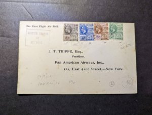 1929 British Guiana Airmail First Flight Cover FFC to New York NY USA