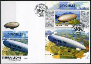 SIERRA LEONE 2017 DIRIGIBLES  SOUVENIR SHEET FIRST DAY COVER