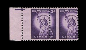 MIS-PERF SCOTT #1035 MINT OG NH XF MARGIN PAIR STAMPS BADLY MIS PERFORATED