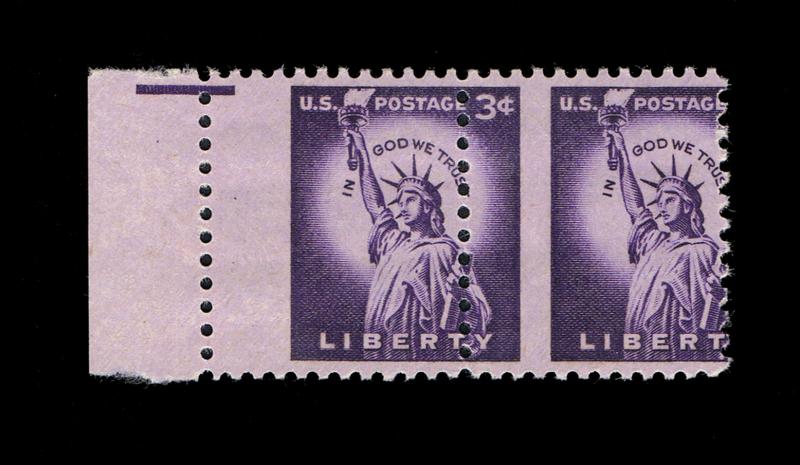 MIS-PERF SCOTT #1035 MINT OG NH XF MARGIN PAIR STAMPS BADLY MIS PERFORATED