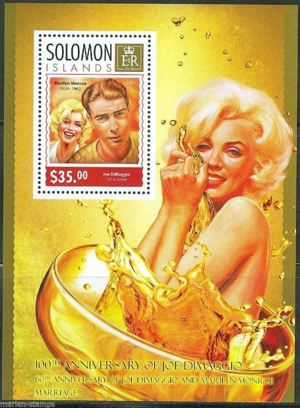 SOLOMON ISLANDS 2014 100th BIRTH ANNIVERSARY OF JOE DIMAGGIO W/ MONROE S/S NH