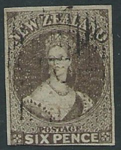 NEW ZEALAND 1862-64 FFQ 6d imperf wmk star SG42 fine used CP cat NZ$450....S7221