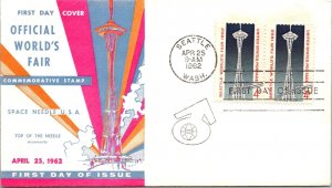 FDC 1962 SC #1196 1st Top Of Needle Cachet - Seattle, Wash - Pair - F76236