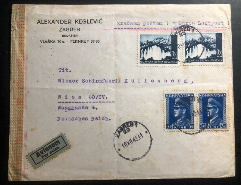 1943 Zagreb Croatia German Occupation Censored Commercial cover To Vienna