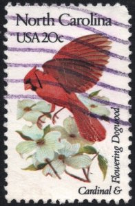 SC#1985A 20¢ State Birds & Flowers: North Carolina; Perf 11¼ x 11 (1982) Used