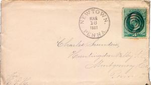 United States Pennsylvaniatown 1881 serifed double ring cds, target  3c Washi...