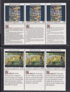 United Nations - Vienna # 139-140, Human Rights Strips of 3 NH, 1/2 Cat.