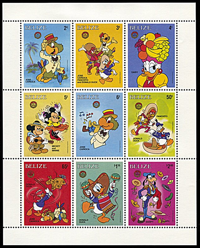 Belize 851, MNH, Disney Christmas 1986 miniature sheet of 9